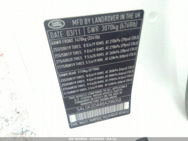 Land Rover Range Rover Sport Hse Lux 2011 SALSK2D44BA296058 Image 9