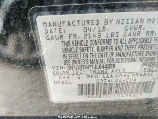 3N1AB7AP7JL644329 Nissan SENTRA SV