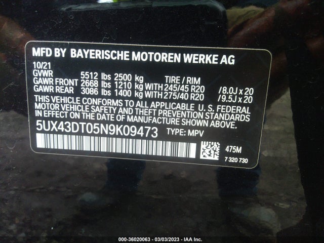BMW X4 M40i 2022 5UX43DT05N9K09473 Image 10