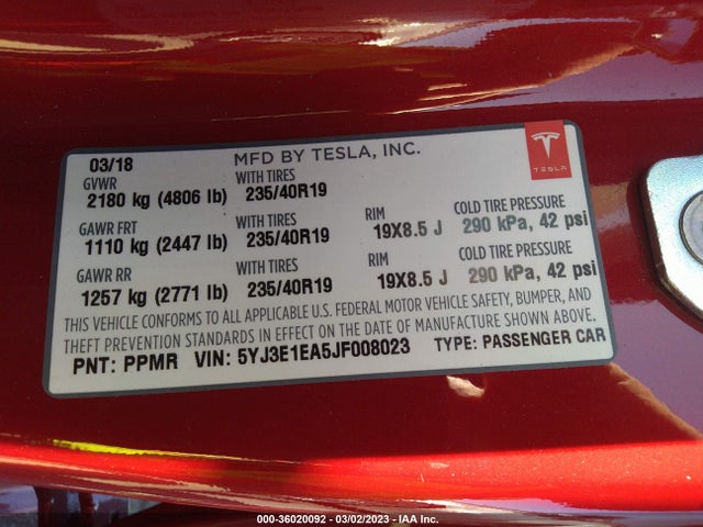 Tesla Model 3 Range Battery 2018 5YJ3E1EA5JF008023 Image 11