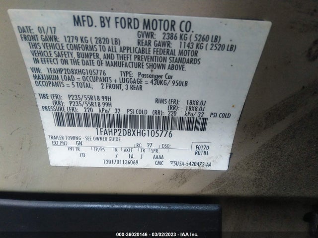 2017 Ford Taurus, VIN: 1FAHP2D8XHG105776