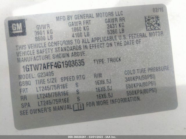 1GTW7AFF4G1903635 GMC SAVANA CARGO VAN