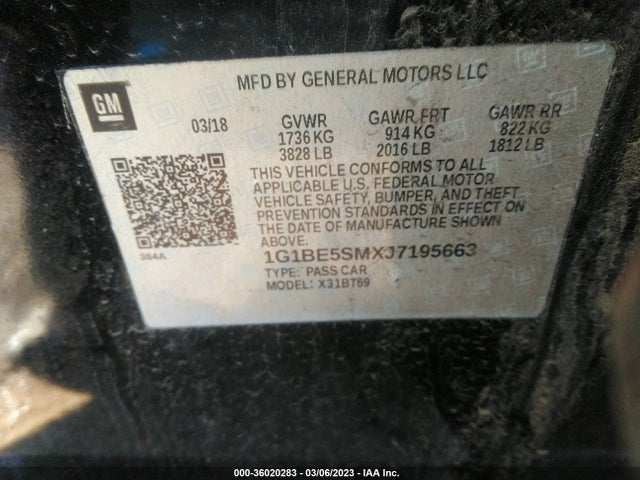 Chevrolet CRUZE LT 2018 1G1BE5SMXJ7195663 Image 9