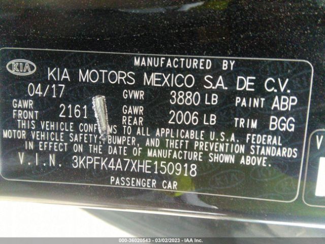3KPFK4A7XHE150918 KIA FORTE LX