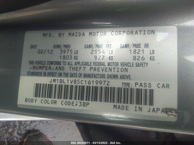 2012 MAZDA MAZDA3 I TOURING VIN: JM1BL1V85C1619972
