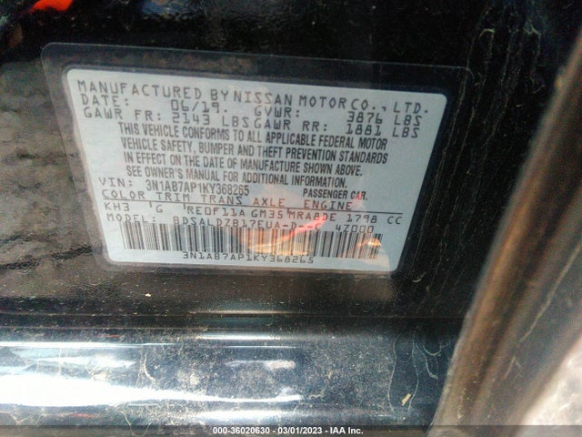 2019 NISSAN SENTRA SV VIN: 3N1AB7AP1KY368265