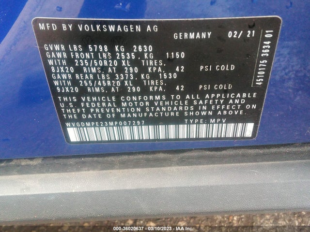 2021 VOLKSWAGEN ID.4 1ST EDITION VIN: WVGDMPE23MP007297
