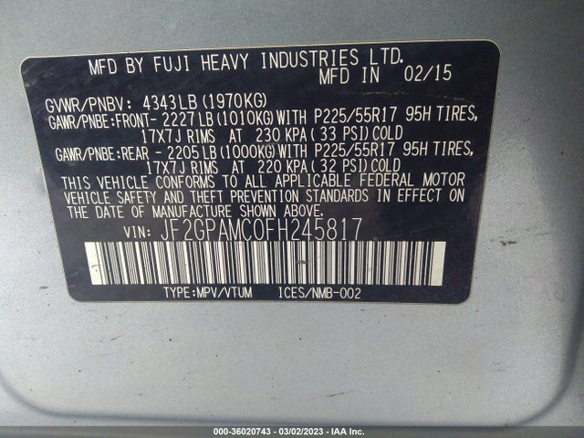 Subaru Xv Crosstrek Limited 2015 JF2GPAMC0FH245817 Image 11