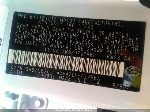 Toyota CAMRY XSE 2023 4T1K61AK9PU752968 Image 11