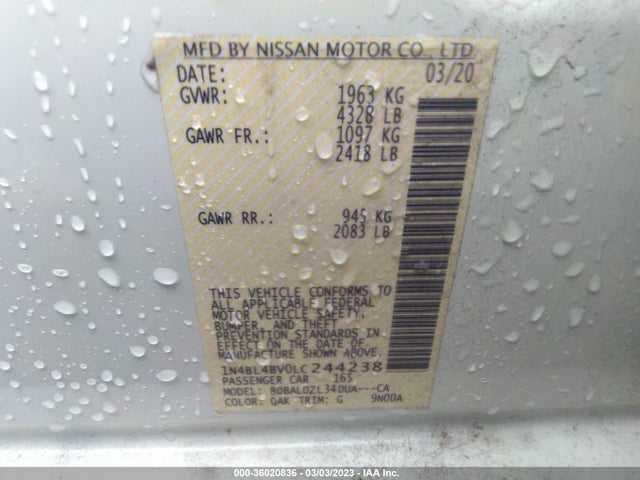 2020 Nissan Altima, VIN: 1N4BL4BV0LC244238
