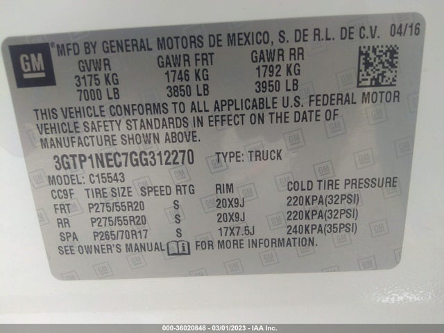 2016 GMC Sierra 1500, VIN: 3GTP1NEC7GG312270