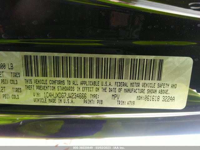 1C4HJXDG7JW234666 Jeep Wrangler Unlimited Sport S