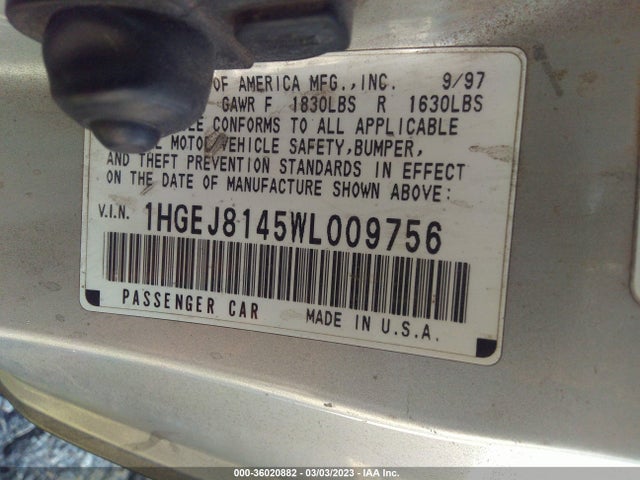 1998 HONDA CIVIC EX VIN: 1HGEJ8145WL009756