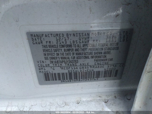 Nissan SENTRA SV 2018 3N1AB7AP8JY243763 Image 9