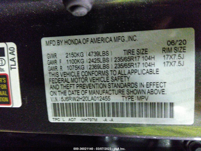 Honda CR-V LX 2020 5J6RW2H20LA012455 Image 10