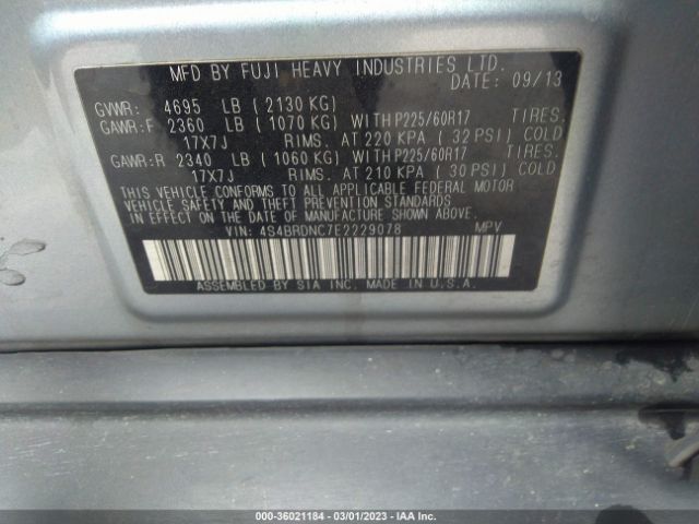 4S4BRDNC7E2229078 Subaru Outback 3.6r Limited