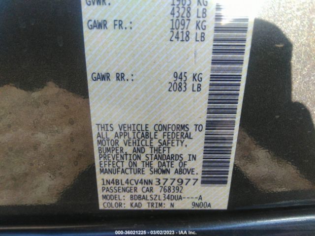 1N4BL4CV4NN377977 Nissan Altima 2.5 Sr
