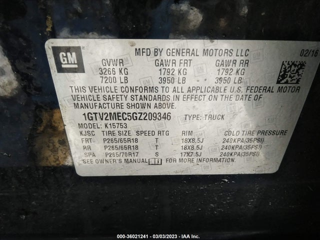 2016 GMC SIERRA 1500 SLE VIN: 1GTV2MEC5GZ209346