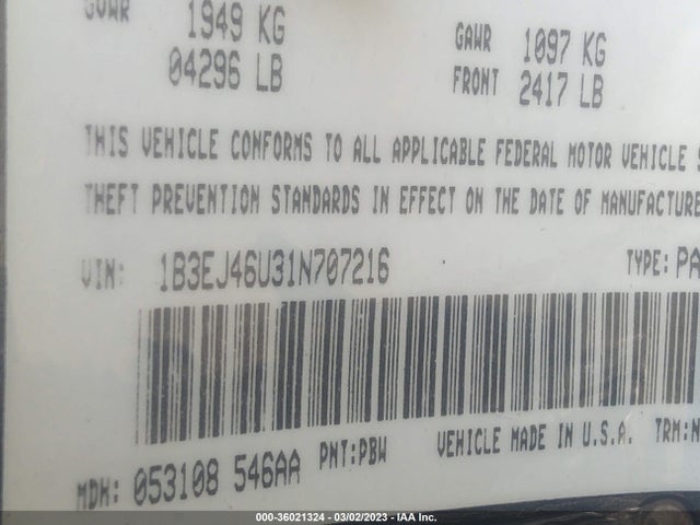 Dodge Stratus Se 2001 1B3EJ46U31N707216 Image 10