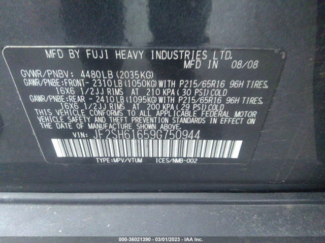 Subaru FORESTER X 2009 JF2SH61659G750944 Image 9