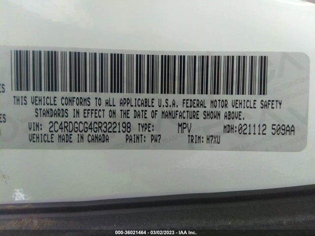 2016 Dodge Grand Caravan, VIN: 2C4RDGCG4GR322198