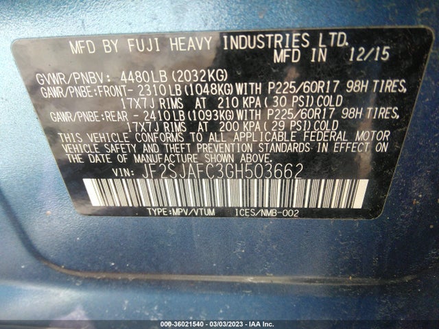 Subaru Forester 2.5i Premium 2016 JF2SJAFC3GH503662 Image 10