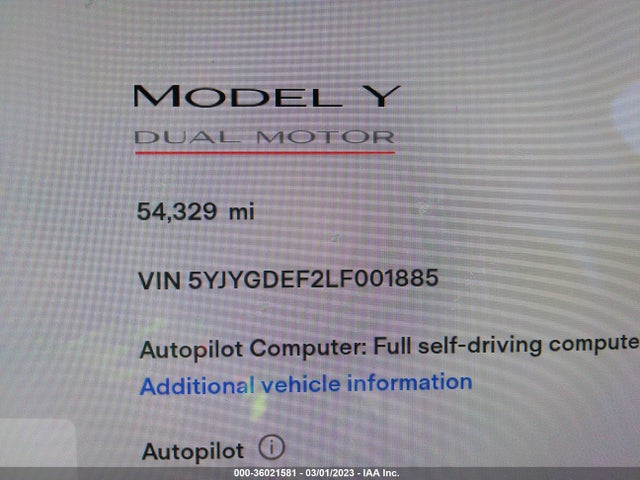 5YJYGDEF2LF001885 Tesla Model Y Long Range/performance