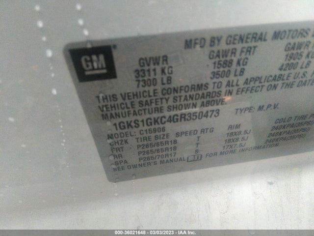 GMC Yukon Xl Slt 2016 1GKS1GKC4GR350473 Image 9