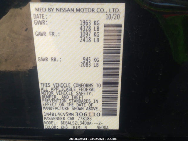 2021 Nissan Altima, VIN: 1N4BL4CV5MN306110