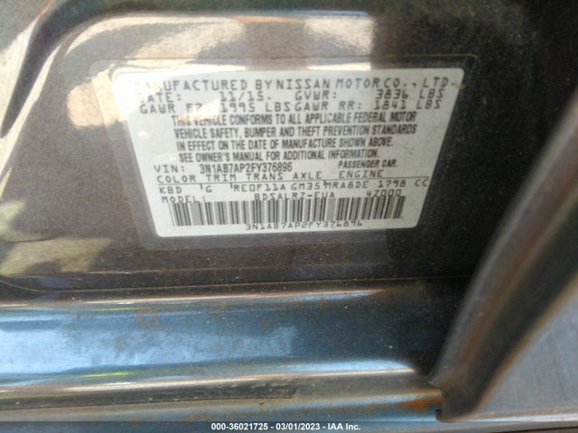 2015 NISSAN SENTRA SR VIN: 3N1AB7AP2FY376896