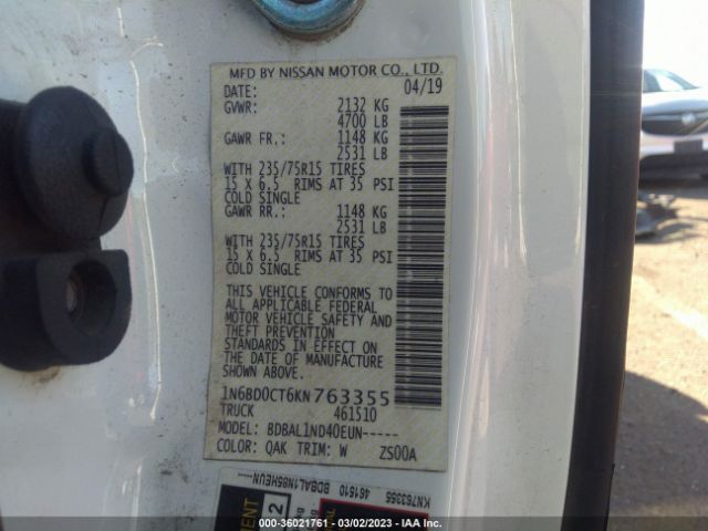 1N6BD0CT6KN763355 Nissan FRONTIER S