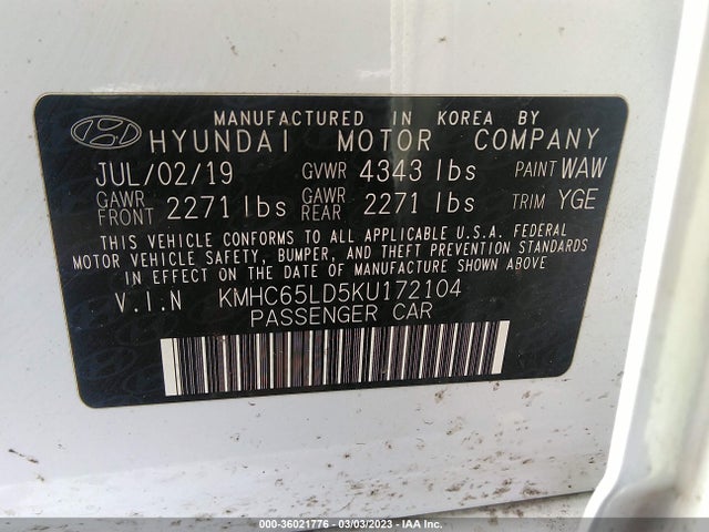 2019 Hyundai Ioniq, VIN: KMHC65LD5KU172104