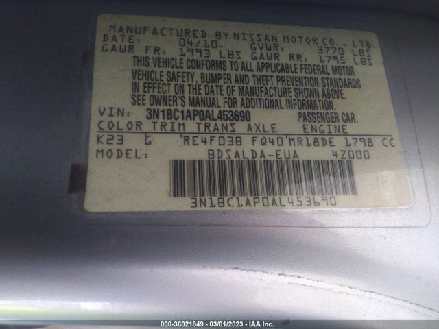 2010 NISSAN VERSA 1.8 S VIN: 3N1BC1AP0AL453690
