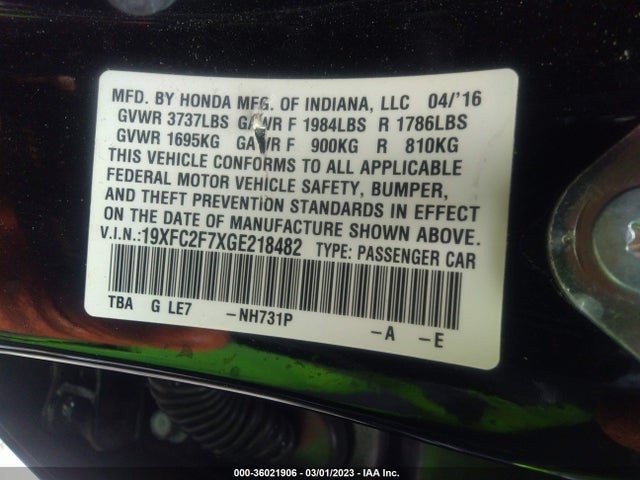 2016 HONDA CIVIC SEDAN EX VIN: 19XFC2F7XGE218482