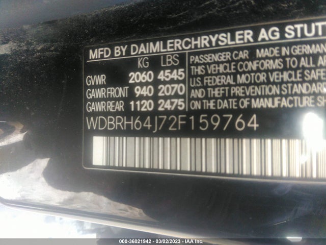 2002 MERCEDES-BENZ C CLASS VIN: WDBRH64J72F159764