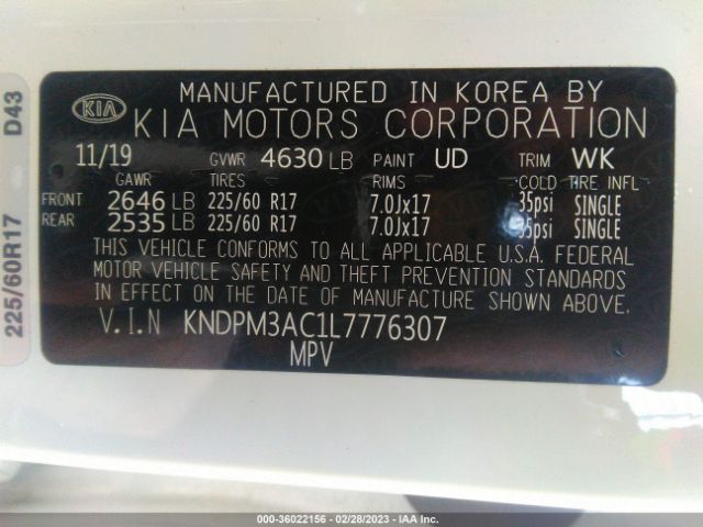 KNDPM3AC1L7776307 KIA Sportage Lx