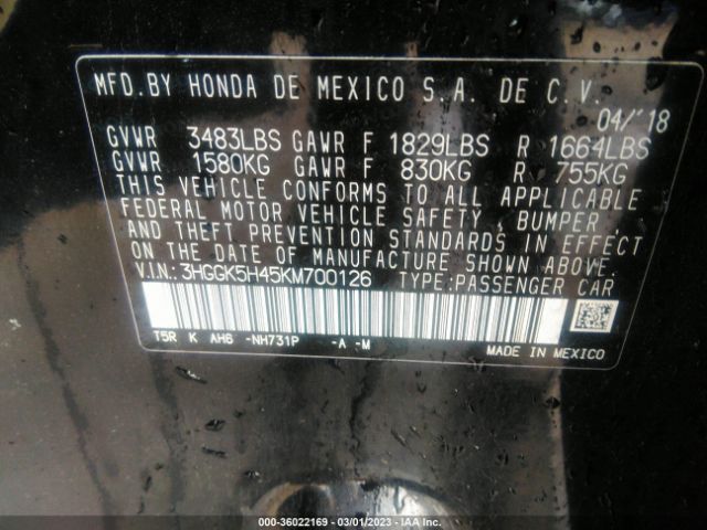3HGGK5H45KM700126 Honda FIT LX