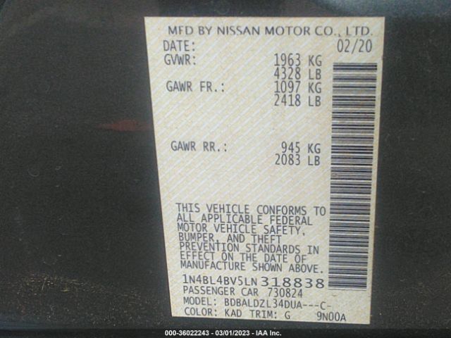 1N4BL4BV5LN318838 Nissan Altima 2.5 S