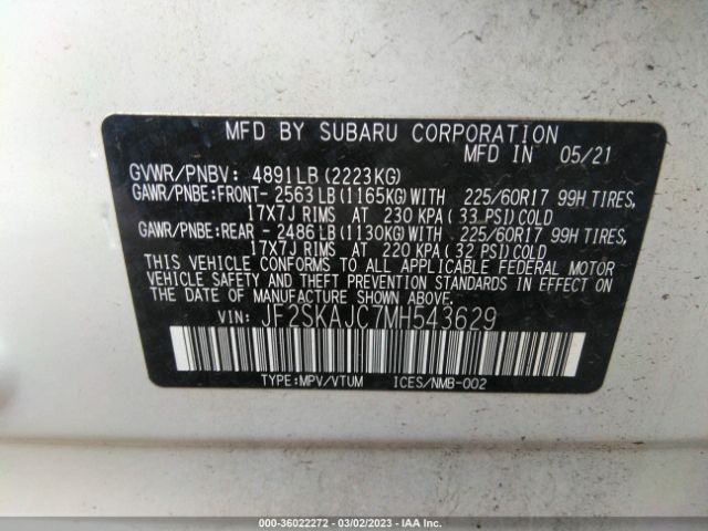 JF2SKAJC7MH543629 Subaru Forester Premium