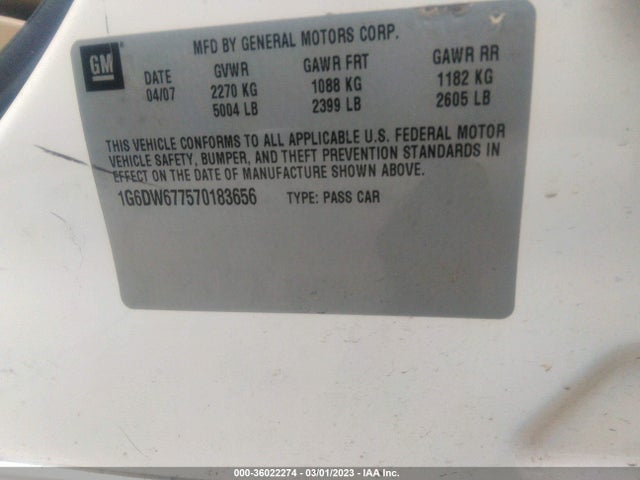 2007 CADILLAC STS VIN: 1G6DW677570183656