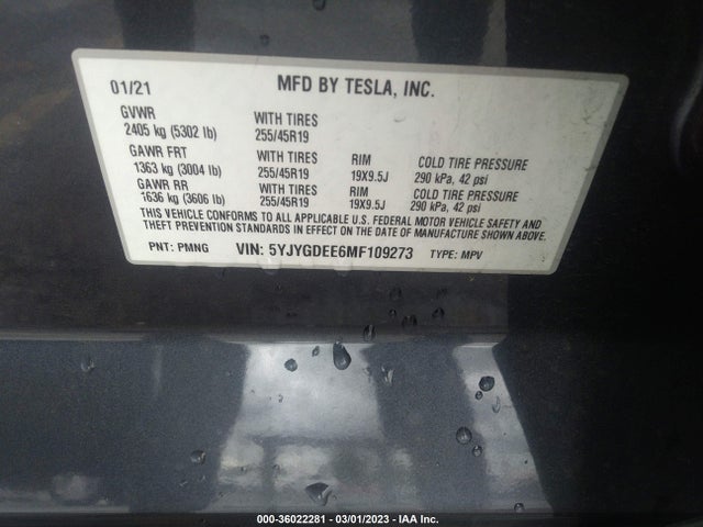 5YJYGDEE6MF109273 Tesla Model Y Long Range