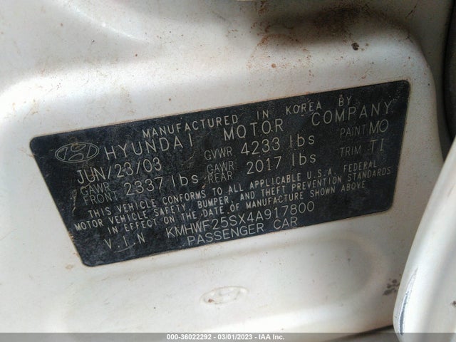 2004 HYUNDAI SONATA VIN: KMHWF25SX4A917800