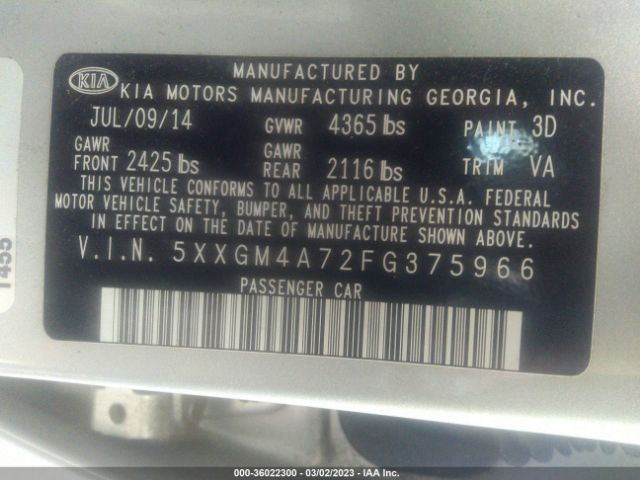 5XXGM4A72FG375966 KIA Optima Lx