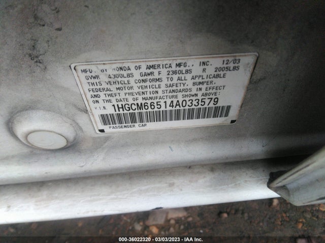 2004 HONDA ACCORD SDN EX VIN: 1HGCM66514A033579
