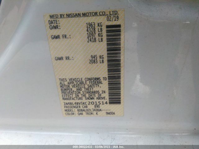 1N4BL4BV5KC201514 Nissan Altima