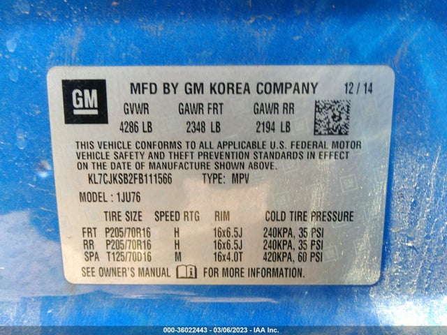 Chevrolet TRAX LS 2015 KL7CJKSB2FB111566 Image 9