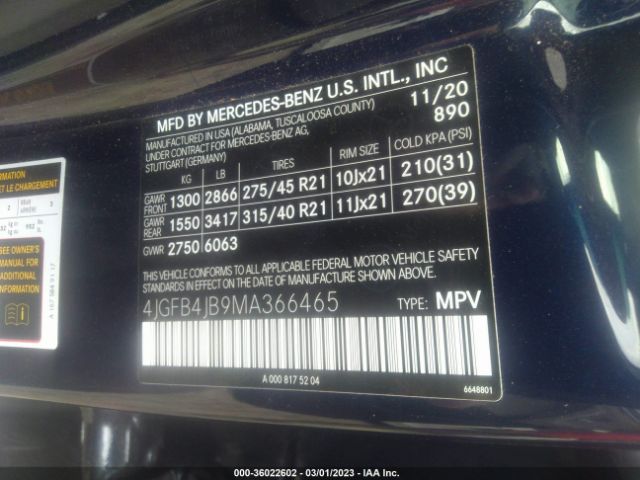 4JGFB4JB9MA366465 Mercedes-Benz Gle Gle 350