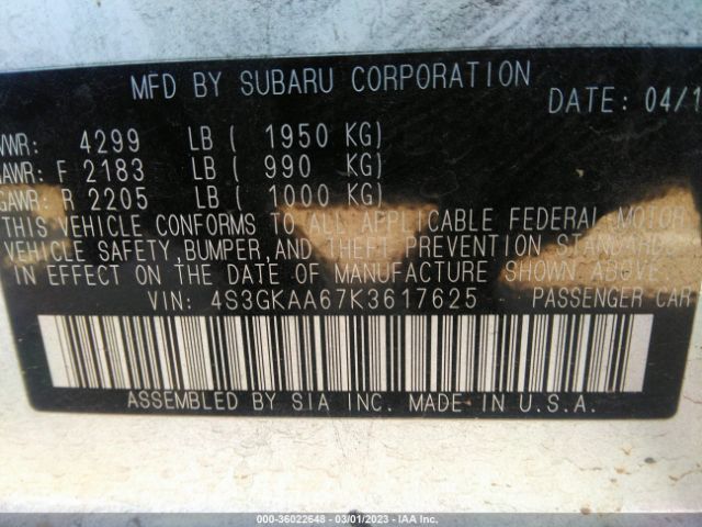 4S3GKAA67K3617625 Subaru IMPREZA