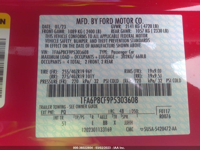 2023 Ford Mustang, VIN: 1FA6P8CF9P5303608