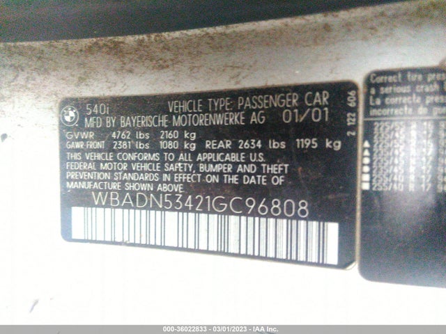 BMW 5 Series 540i 2001 WBADN53421GC96808 Image 10